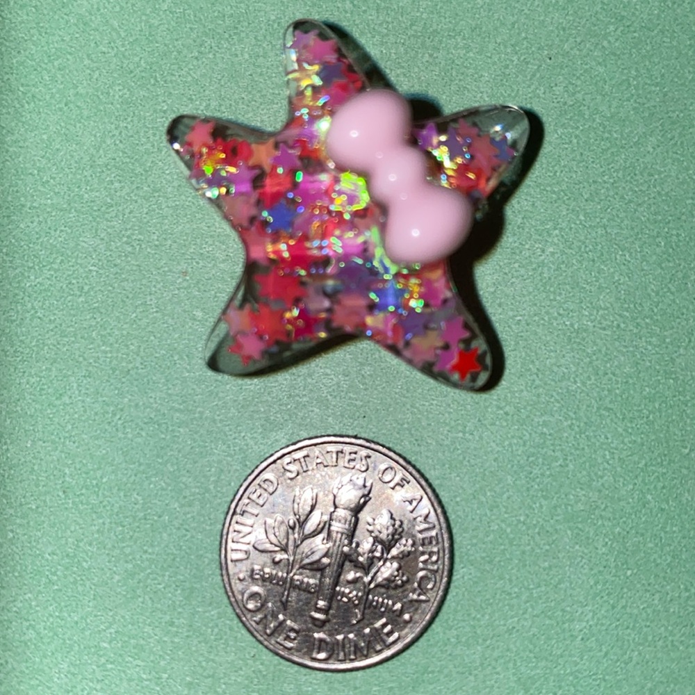 (10 for $15) Multicolor Sparkly Star w/a Pink Bow Acrylic Croc Shoes Charms